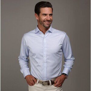 NEW Collars & Co Mens XL Quattro Flex Dress Shirt Semi Spread‎ Collar Blue Check